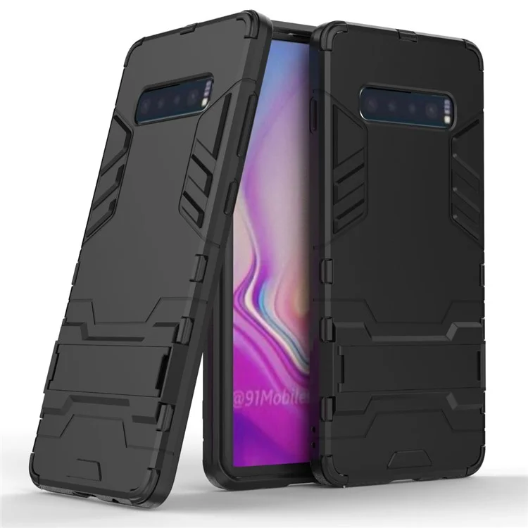 Fall Guard Kickstand PC TPU Hybrid Case Para Samsung Galaxy S10 Plus - Todo Negro