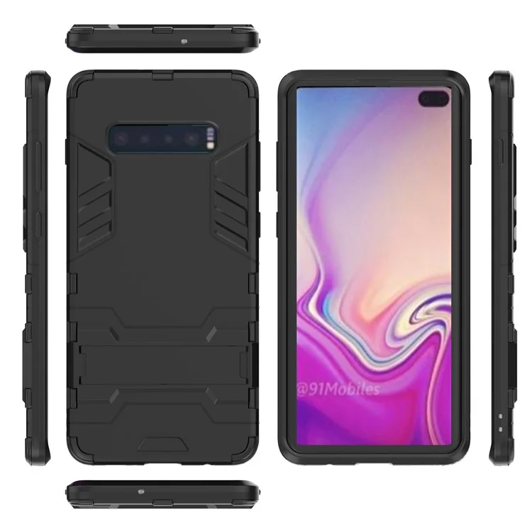 Fall Guard Kickstand PC TPU Hybrid Case Para Samsung Galaxy S10 Plus - Todo Negro