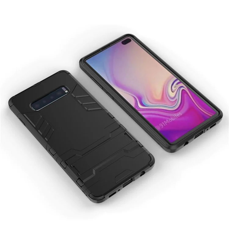 Fall Guard Kickstand PC TPU Hybrid Case Para Samsung Galaxy S10 Plus - Todo Negro