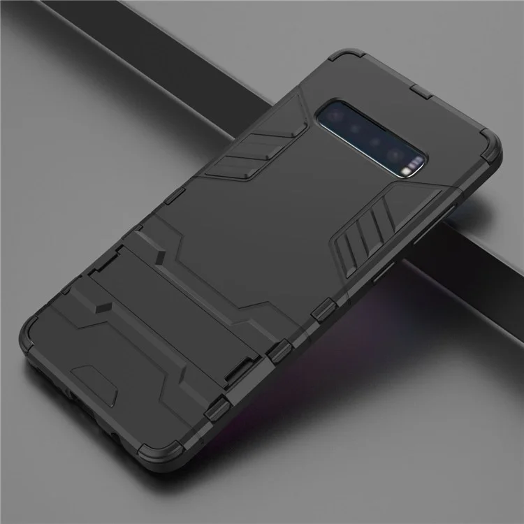 Fall Guard Kickstand PC TPU Hybrid Case Para Samsung Galaxy S10 Plus - Todo Negro