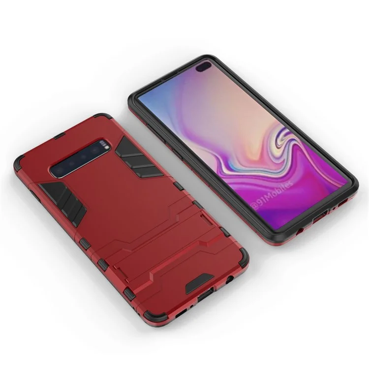 Cool Guard Kickstand PC TPU Hybrid Casing Para Samsung Galaxy S10 Plus - Rojo