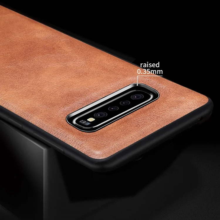 X-LEVEL Vintage Style PU Leather Coated TPU Phone Case pour Samsung Galaxy S10 Plus - Brown