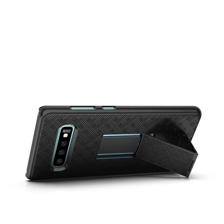 Pour Samsung Galaxy S10 Plus Clip de Ceinture Pivotante Clip Kickstand Holster PC TPU Hybrid Cover [texture Tissée] - le Noir