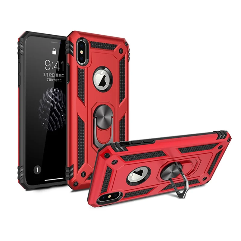 Hybrid PC TPU Armor Case with Kickstand for iPhone XS/X 5.8 inch - Red