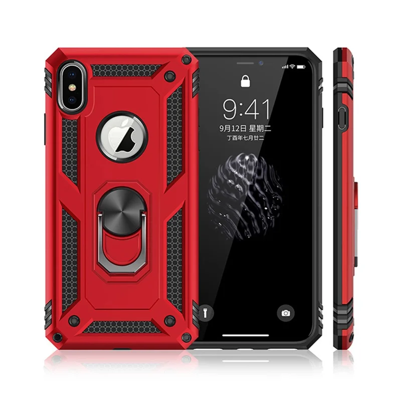 Hybrid PC TPU Armor Case with Kickstand for iPhone XS/X 5.8 inch - Red