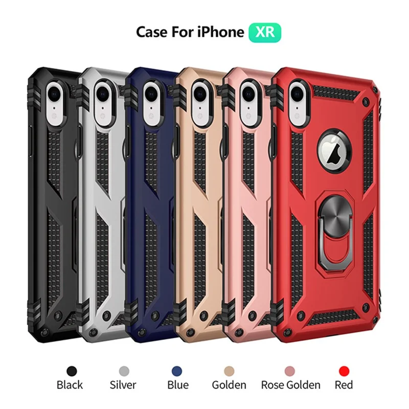 Hybrid PC TPU Armor Phone Cover with Kickstand for iPhone XR 6.1 inch - Rose Gold