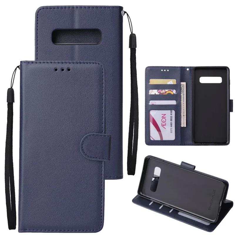 Leather Stand Case with Card Slots for Samsung Galaxy S10 Plus - Dark Blue