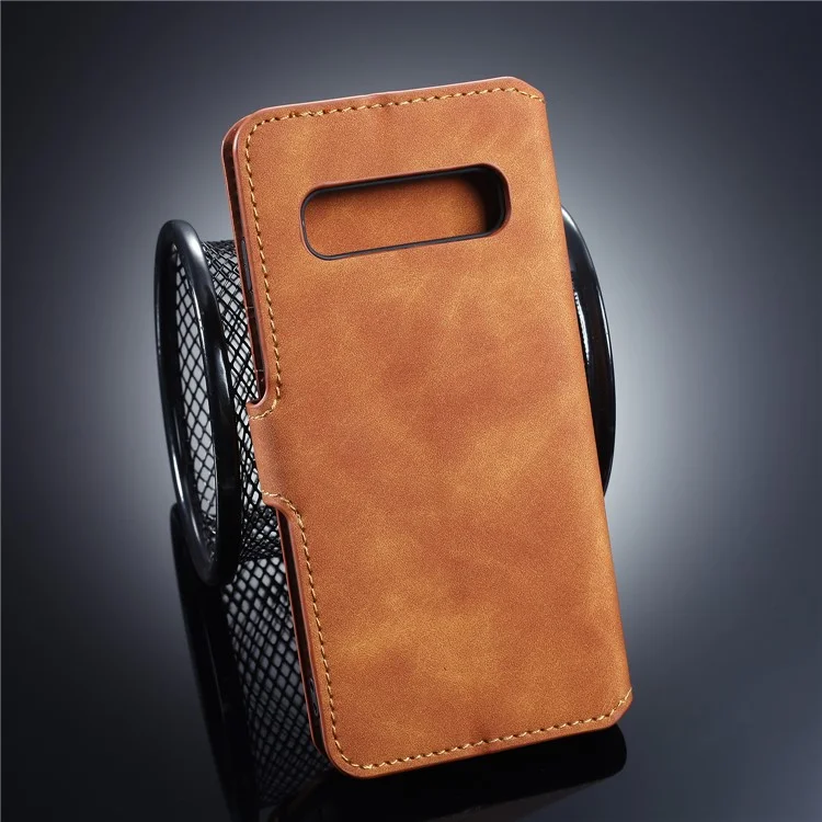 Dg. Case de Cuero de Billetera de Estilo Retro Ming Para Samsung Galaxy S10 - Marrón