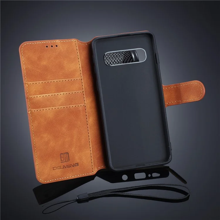 Dg. Case de Cuero de Billetera de Estilo Retro Ming Para Samsung Galaxy S10 - Marrón