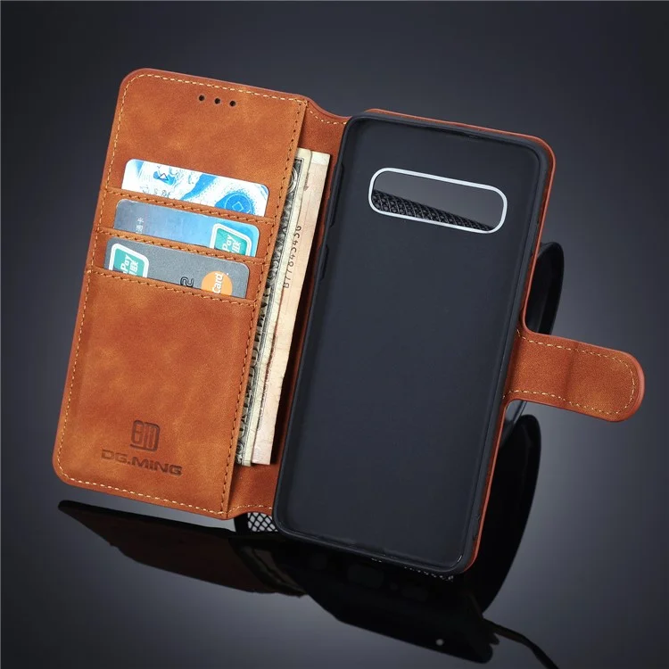 Dg. Case de Cuero de Billetera de Estilo Retro Ming Para Samsung Galaxy S10 - Marrón
