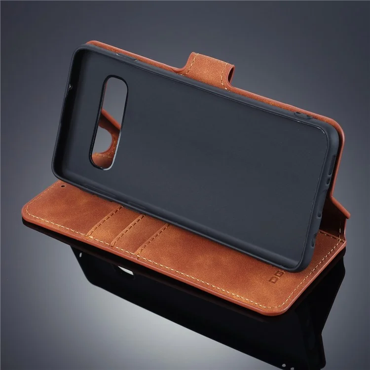 Dg. Case de Cuero de Billetera de Estilo Retro Ming Para Samsung Galaxy S10 - Marrón