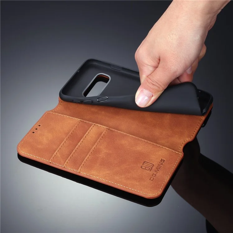Dg. Case de Cuero de Billetera de Estilo Retro Ming Para Samsung Galaxy S10 - Marrón