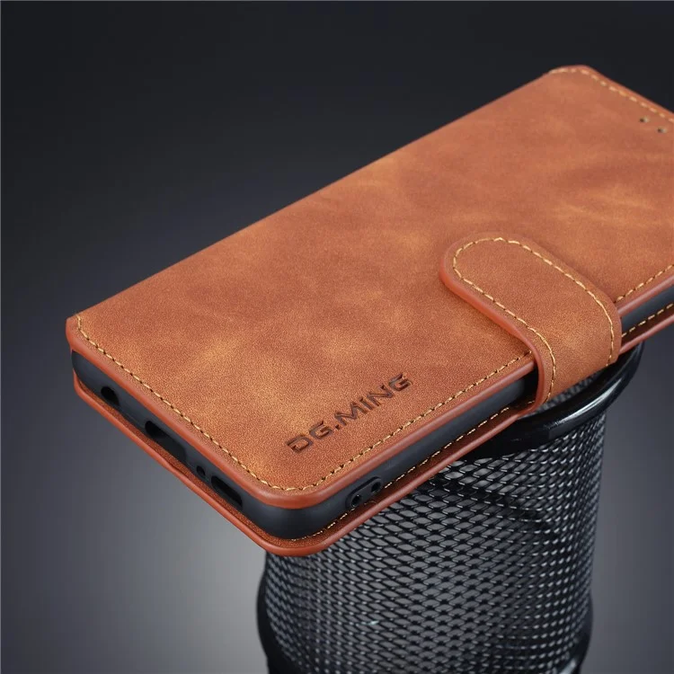 Dg. Case de Cuero de Billetera de Estilo Retro Ming Para Samsung Galaxy S10 - Marrón