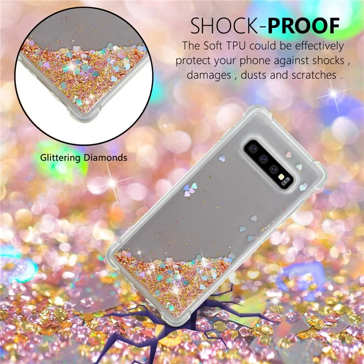 Glitter Powder Quicksand [Shockproof] TPU Gel Casing for Samsung Galaxy S10 Plus - Gold