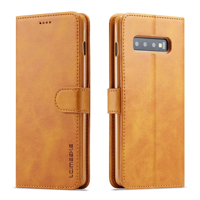 LC.IMEEKE Wallet Leather Stand Case for Samsung Galaxy S10 - Brown