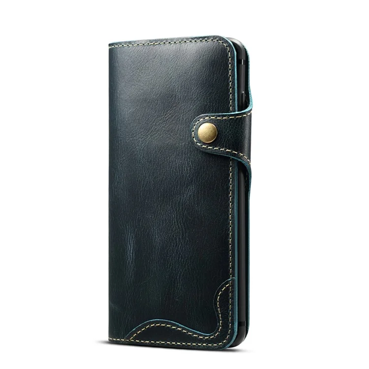 Capa de Telefone de Couro Genuíno com Cordão para Samsung Galaxy S10 Plus - Azul