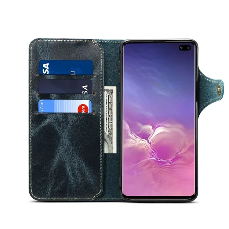 Capa de Telefone de Couro Genuíno com Cordão para Samsung Galaxy S10 Plus - Azul