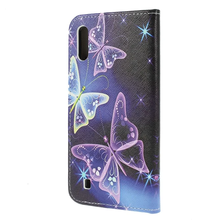 Case de Billetera de Cuero Estampado de Textura Cruzada Para Samsung Galaxy M10 - Hermosa Mariposa