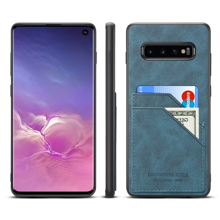 For Samsung Galaxy S10 Dual Card Slot PU Leather Coated TPU Phone Case - Blue