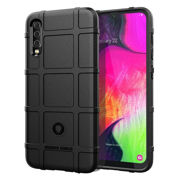 Anti-shock Square Grid Texture TPU Case for Samsung Galaxy A70 - Black