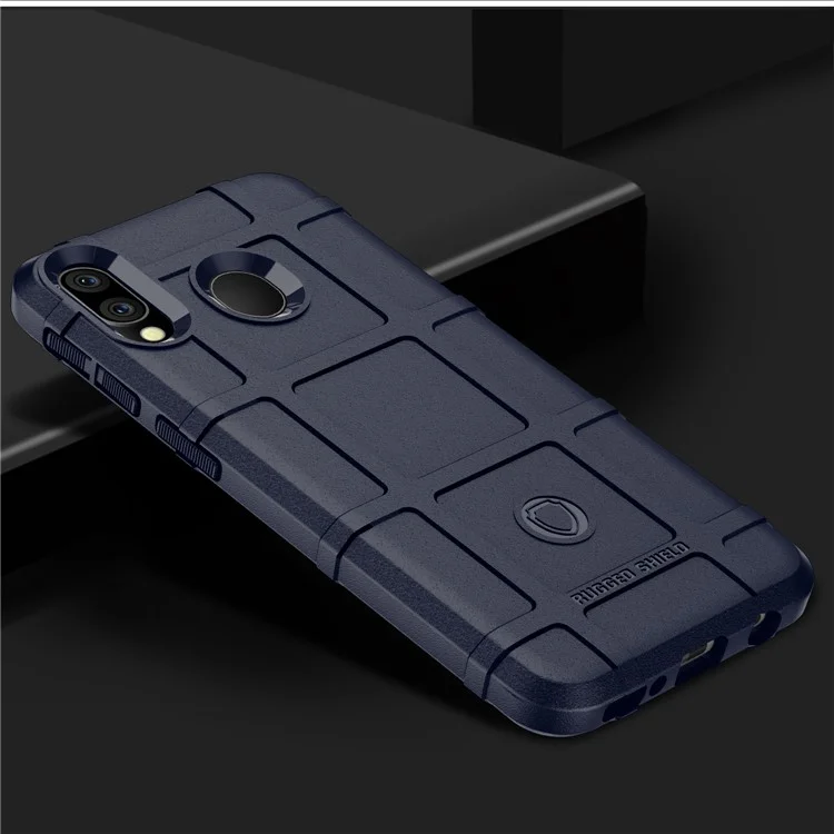 Rugged Square Grid Texture Anti-shock TPU Phone Cover for Samsung Galaxy M10/A10 - Dark Blue