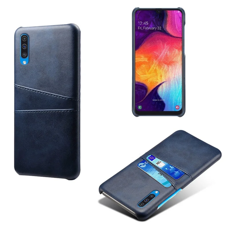 Dual Card Slots PU Leather Coated PC Mobile Phone Shell for Samsung Galaxy A50 / A50s / A30s - Blue