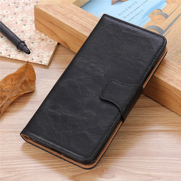 For Samsung Galaxy A40 Phone Case Split Leather Phone Protector Drop-proof Crazy Horse Flip Cover with Stand Wallet - Black