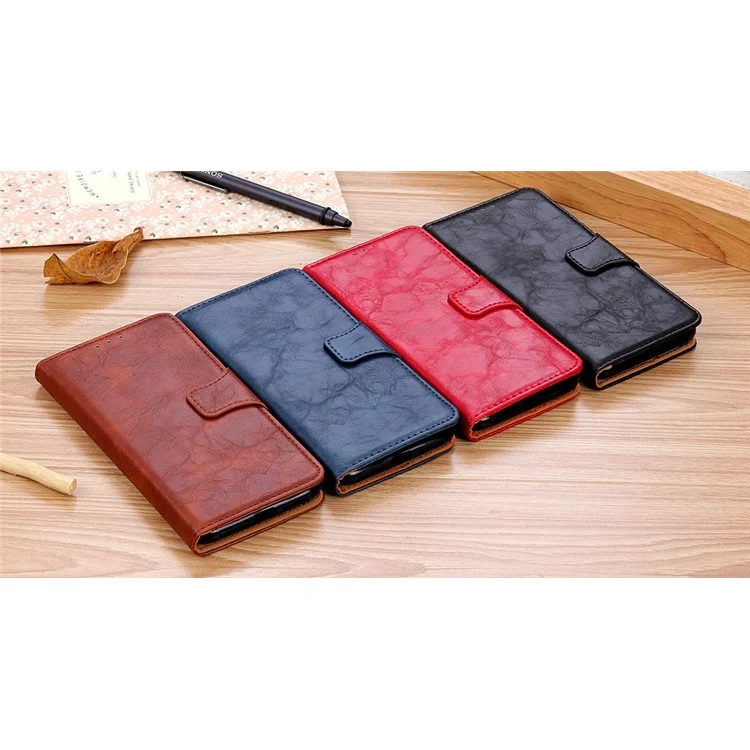 For Samsung Galaxy A40 Phone Case Split Leather Phone Protector Drop-proof Crazy Horse Flip Cover with Stand Wallet - Black