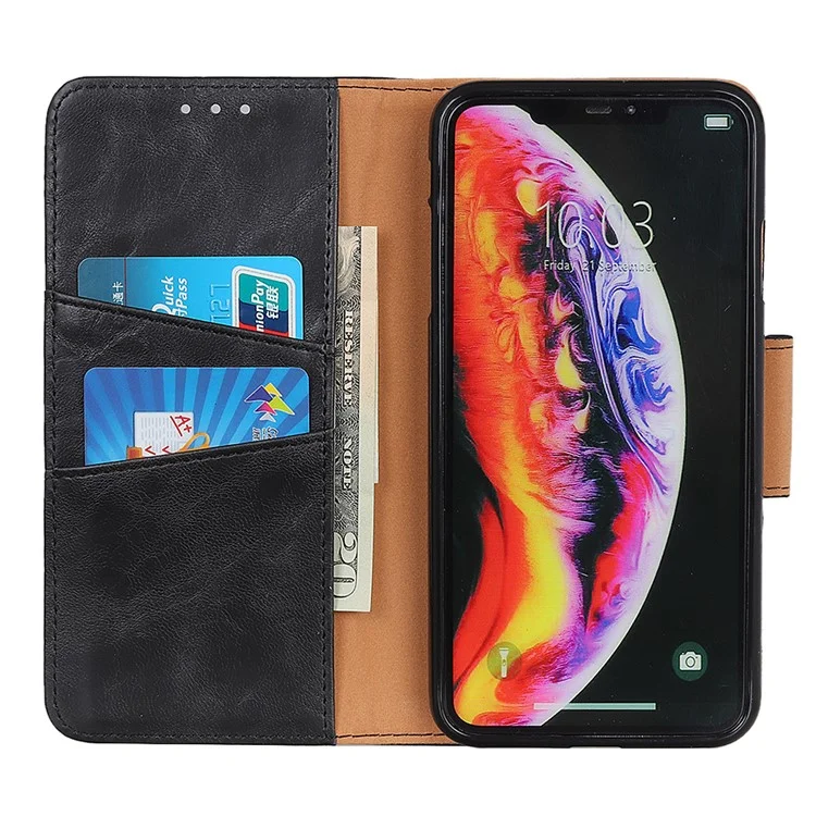 For Samsung Galaxy A40 Phone Case Split Leather Phone Protector Drop-proof Crazy Horse Flip Cover with Stand Wallet - Black