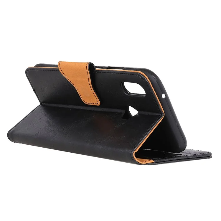 For Samsung Galaxy A40 Phone Case Split Leather Phone Protector Drop-proof Crazy Horse Flip Cover with Stand Wallet - Black