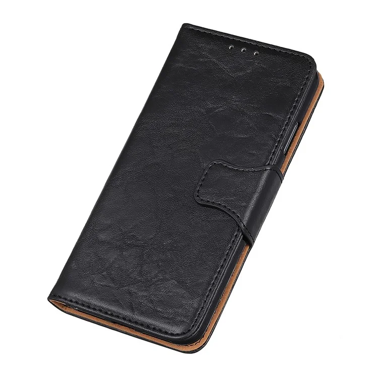 For Samsung Galaxy A40 Phone Case Split Leather Phone Protector Drop-proof Crazy Horse Flip Cover with Stand Wallet - Black