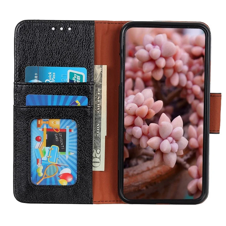 Case de Billetera de Cuero Dividido de Textura Nappa Para Samsung Galaxy A40 - Negro