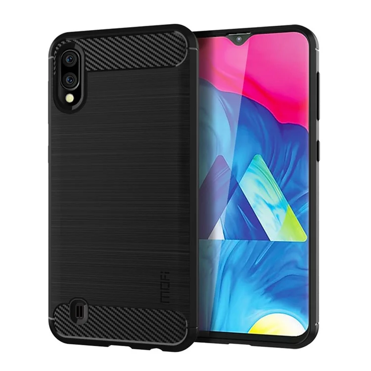 MOFI Custodia in fibra di carbonio con texture spazzolata TPU per Samsung Galaxy M10 - Nero