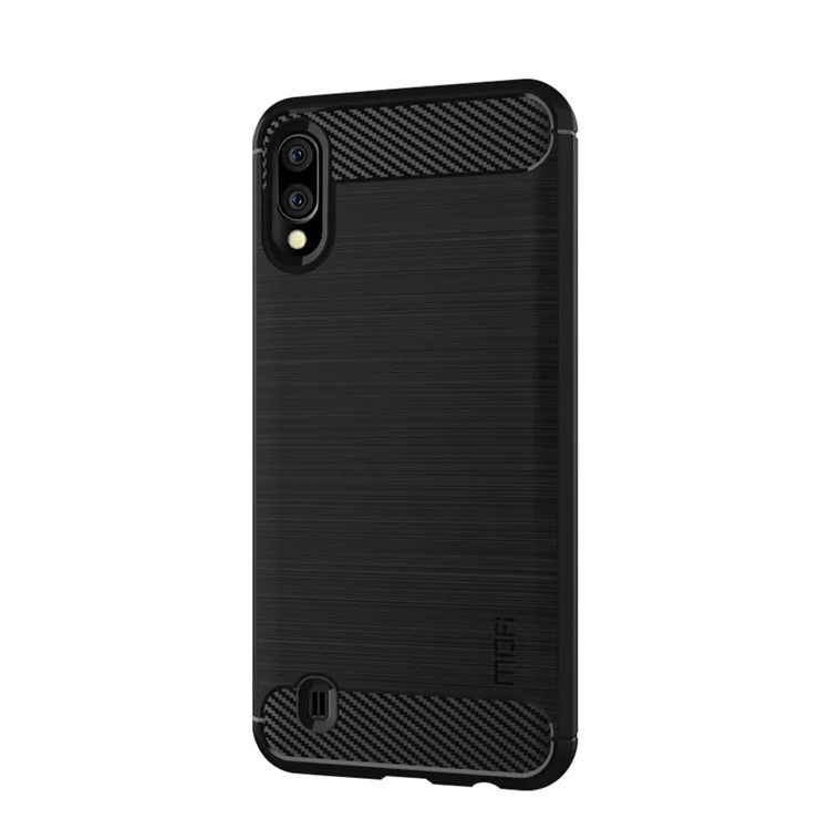 MOFI Custodia in fibra di carbonio con texture spazzolata TPU per Samsung Galaxy M10 - Nero