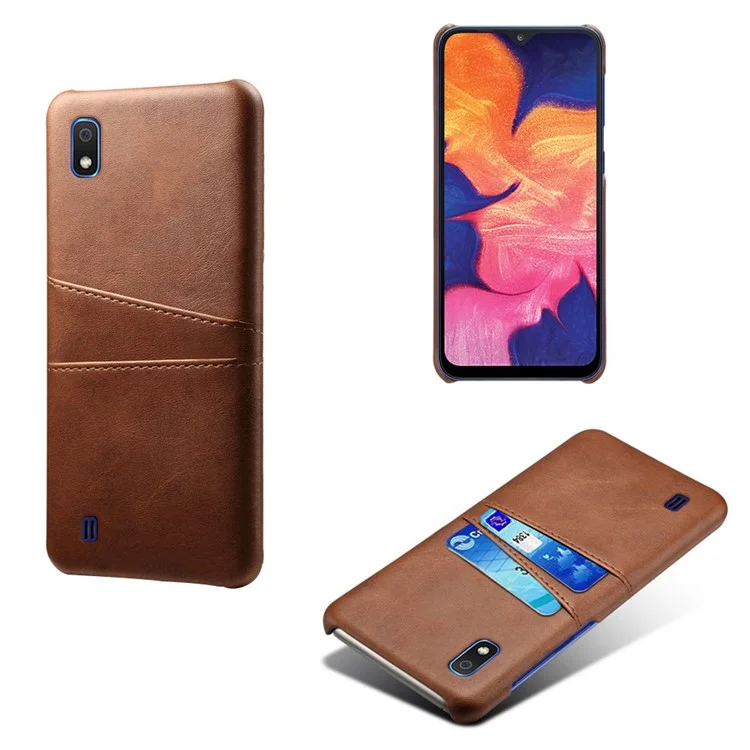 KSQ PU Leather Coated PC Case with [Dual Card Slots] for Samsung Galaxy A10 - Brown