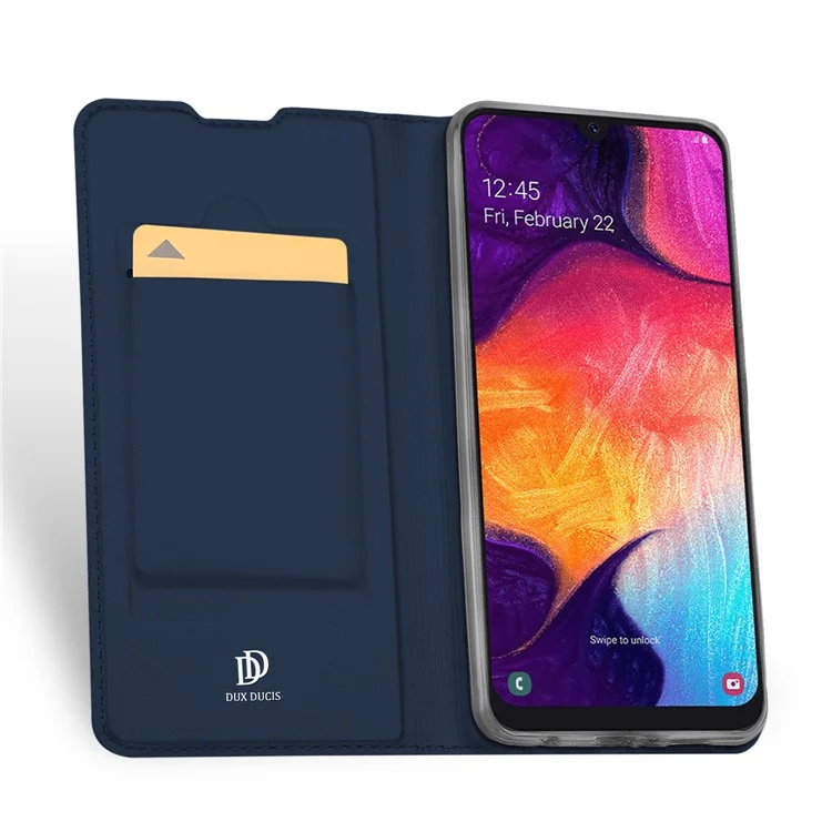 Dux Ducis Skin Skin Pro Série Anti-arranhão Casa de Couro Touch Touch Com Slot de Cartão Para Samsung Galaxy A50 / A50s / A30s - Azul Escuro