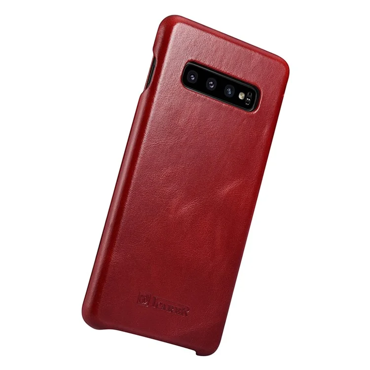 Cubierta de Caja de Cuero Genuina de Borde Curvado de Icarer Para Samsung Galaxy S10 - Rojo