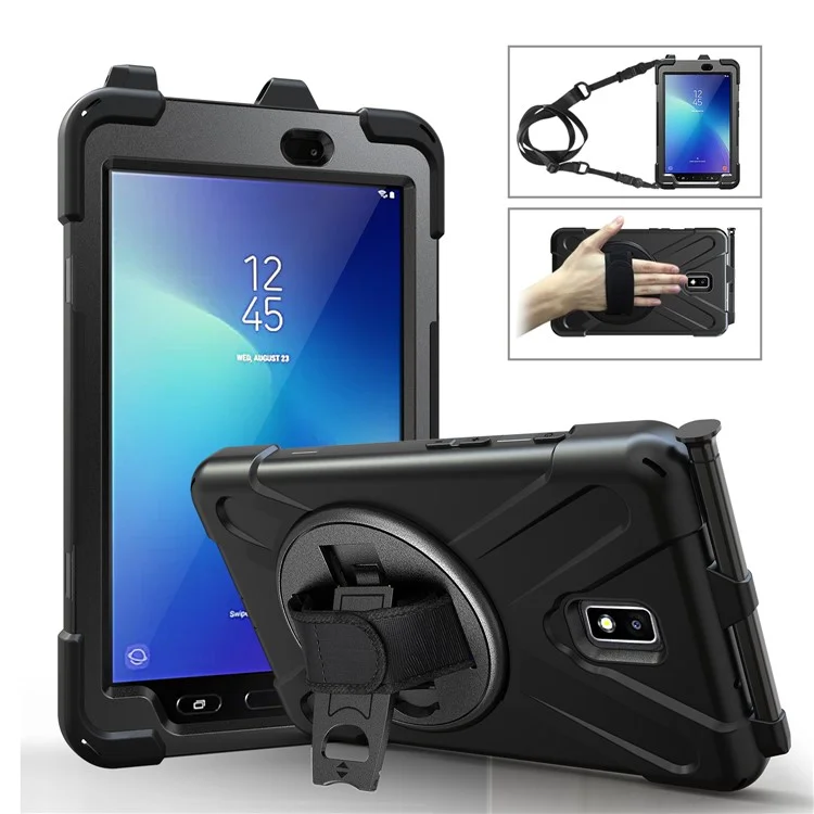 Pour Samsung Galaxy Tab Active 2 8.0 T395 / T390 [X-Shape] PC + Étui de combinaison TPU avec support à rotule Bandoulière - Tout en noir
