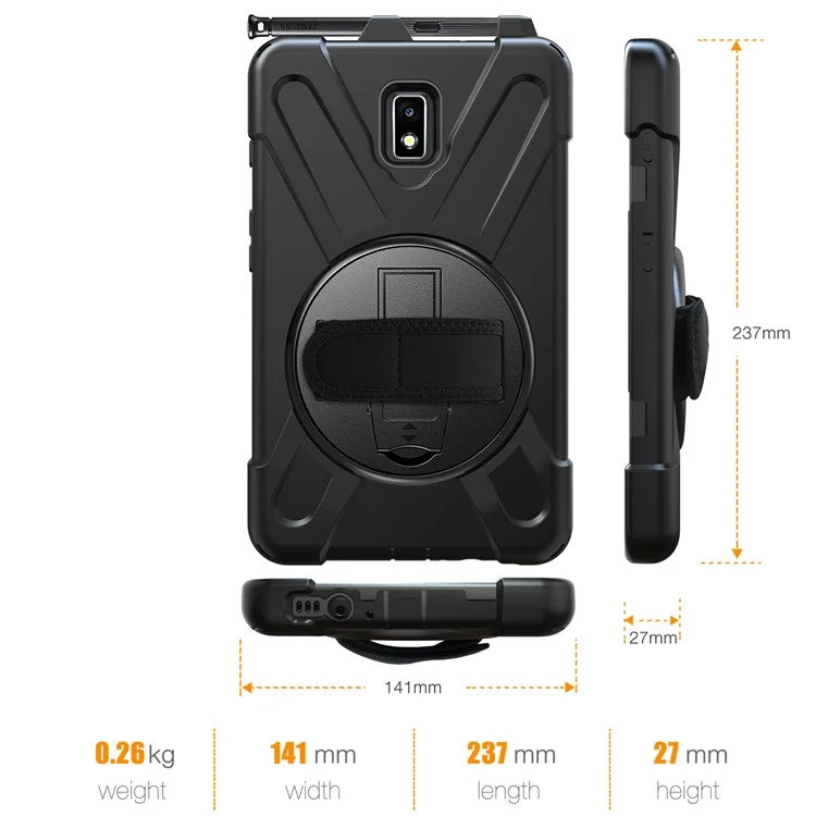 Pour Samsung Galaxy Tab Active 2 8.0 T395 / T390 [X-Shape] PC + Étui de combinaison TPU avec support à rotule Bandoulière - Tout en noir