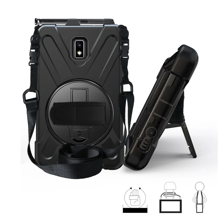 Pour Samsung Galaxy Tab Active 2 8.0 T395 / T390 [X-Shape] PC + Étui de combinaison TPU avec support à rotule Bandoulière - Tout en noir