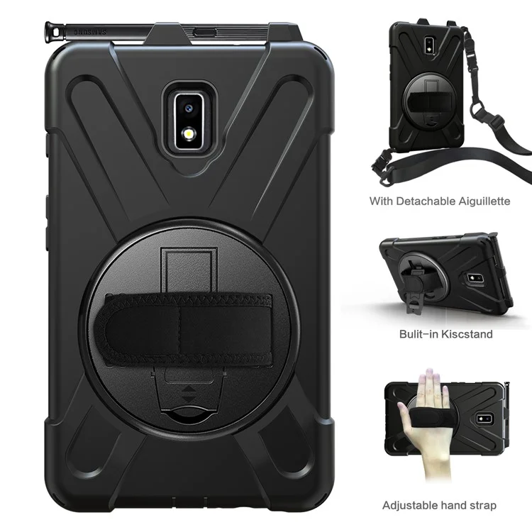 Pour Samsung Galaxy Tab Active 2 8.0 T395 / T390 [X-Shape] PC + Étui de combinaison TPU avec support à rotule Bandoulière - Tout en noir