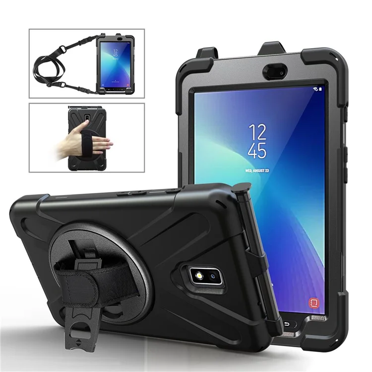 Pour Samsung Galaxy Tab Active 2 8.0 T395 / T390 [X-Shape] PC + Étui de combinaison TPU avec support à rotule Bandoulière - Tout en noir