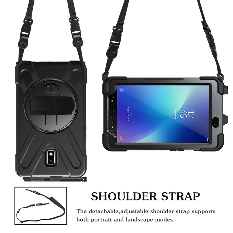 Pour Samsung Galaxy Tab Active 2 8.0 T395 / T390 [X-Shape] PC + Étui de combinaison TPU avec support à rotule Bandoulière - Tout en noir