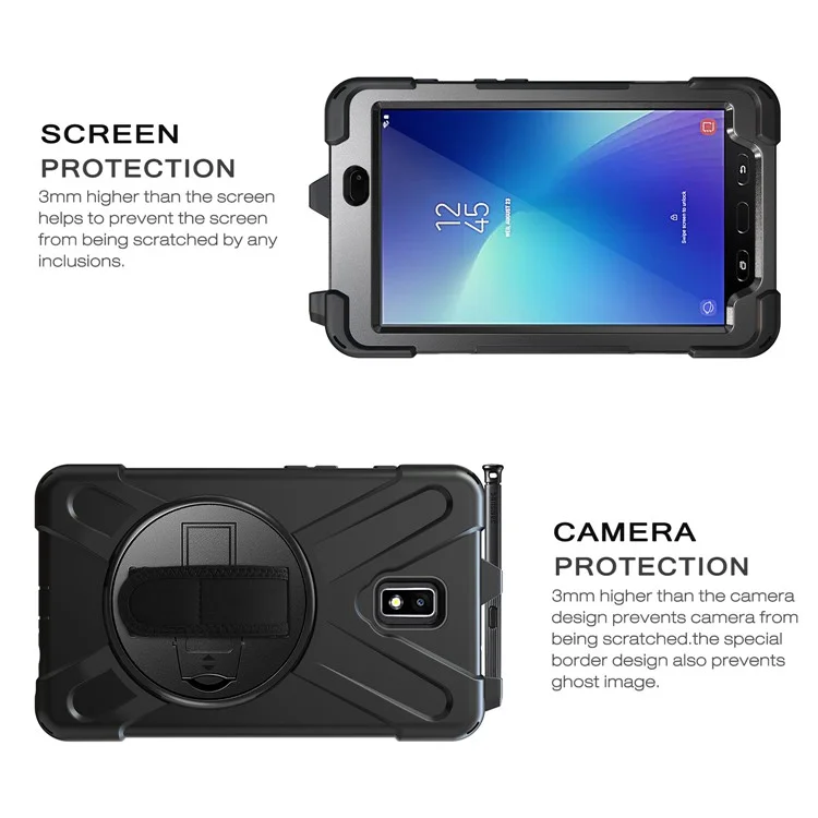 Pour Samsung Galaxy Tab Active 2 8.0 T395 / T390 [X-Shape] PC + Étui de combinaison TPU avec support à rotule Bandoulière - Tout en noir