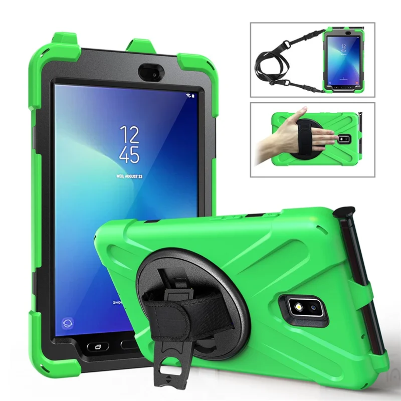 For Samsung Galaxy Tab Active 2 8.0 T395 / T390 [X-Shape] PC + TPU Combo Case with Kickstand Shoulder Strap - Green