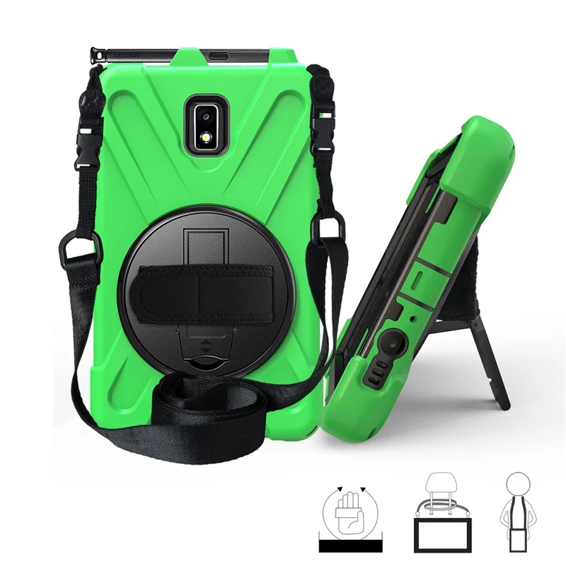 For Samsung Galaxy Tab Active 2 8.0 T395 / T390 [X-Shape] PC + TPU Combo Case with Kickstand Shoulder Strap - Green