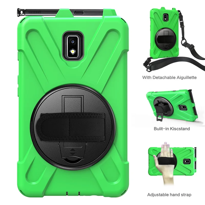 For Samsung Galaxy Tab Active 2 8.0 T395 / T390 [X-Shape] PC + TPU Combo Case with Kickstand Shoulder Strap - Green