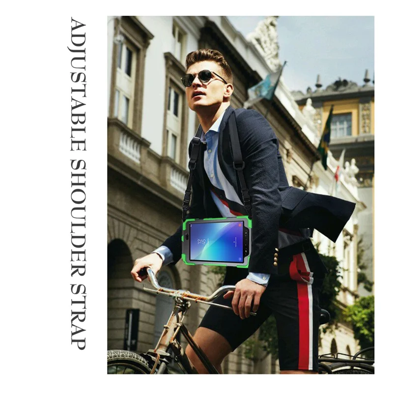 For Samsung Galaxy Tab Active 2 8.0 T395 / T390 [X-Shape] PC + TPU Combo Case with Kickstand Shoulder Strap - Green