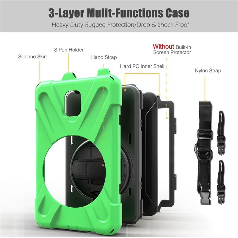 For Samsung Galaxy Tab Active 2 8.0 T395 / T390 [X-Shape] PC + TPU Combo Case with Kickstand Shoulder Strap - Green