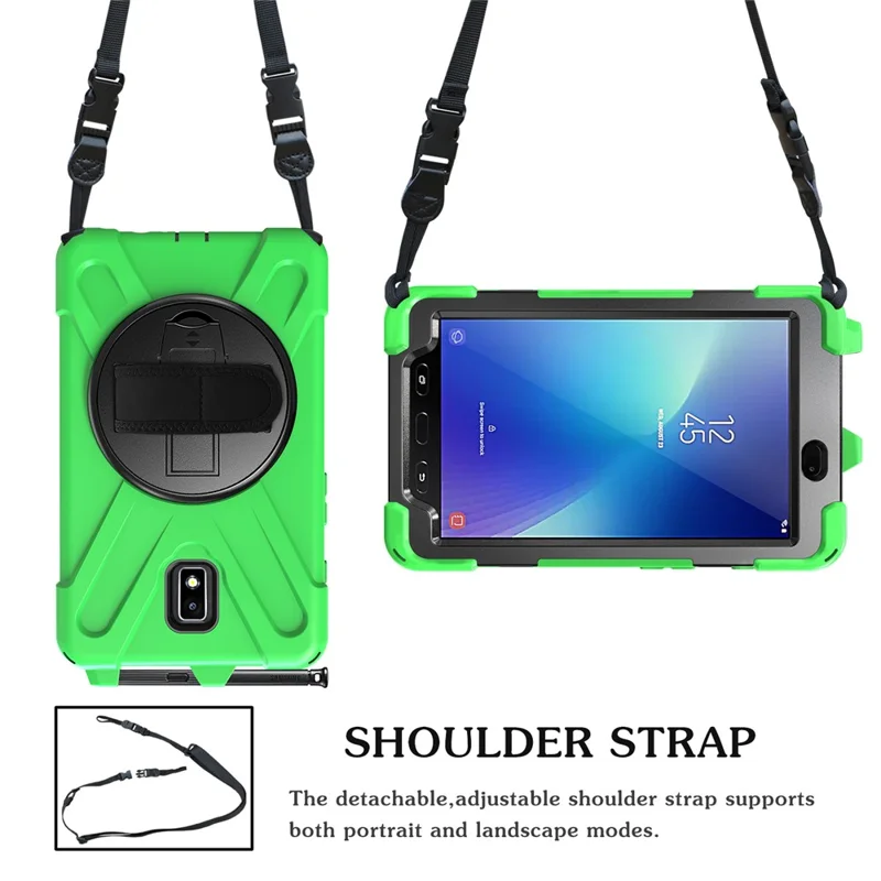 For Samsung Galaxy Tab Active 2 8.0 T395 / T390 [X-Shape] PC + TPU Combo Case with Kickstand Shoulder Strap - Green